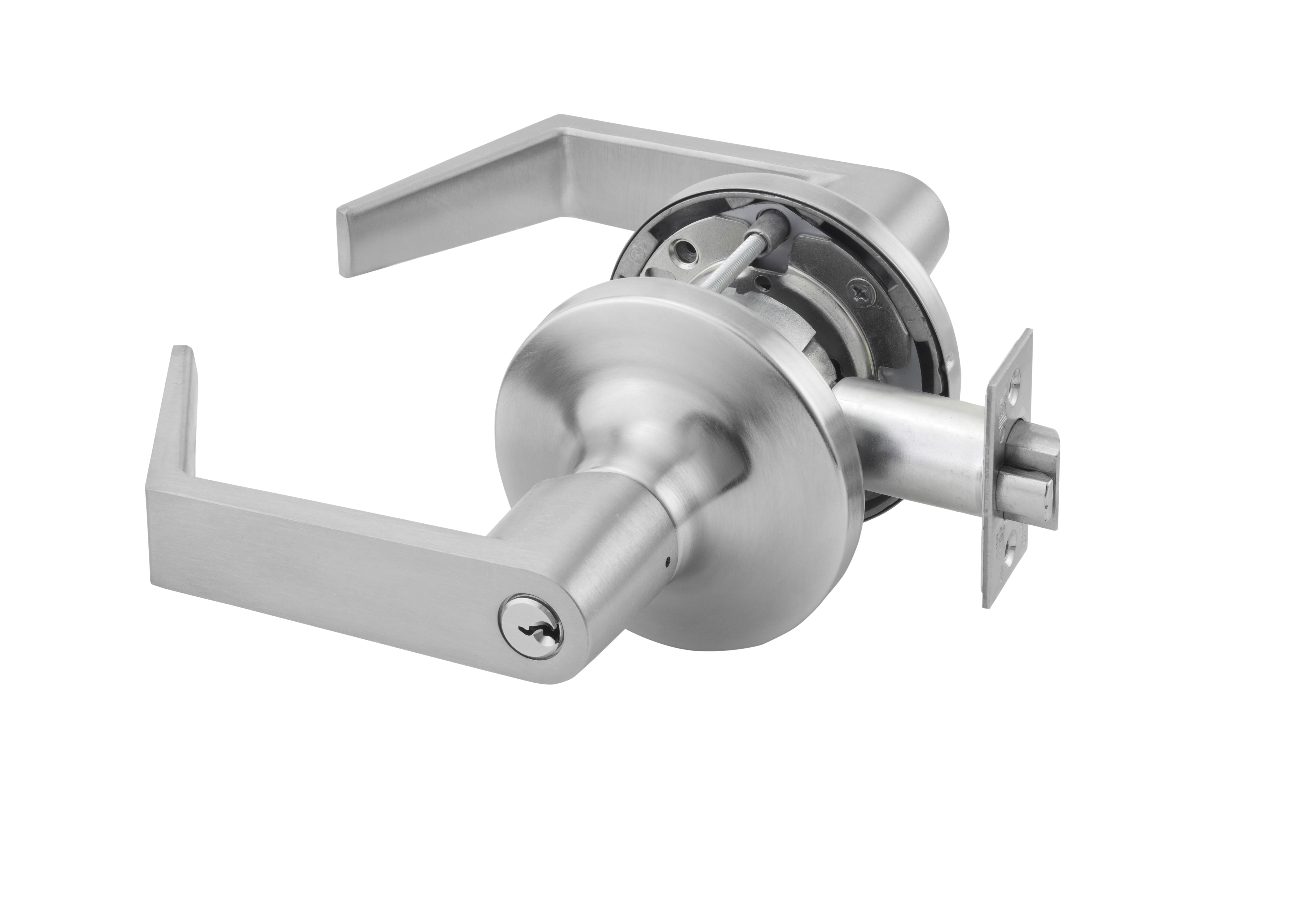 ASSA Abloy Accentra AU5407LN626LC Office Entry Augusta Lever Grade 1 Cylindrical Lock Less Cylinder, 694 Latch, and 497-114 Strike US26D (626) Satin Chrome Finish Sparrow Supply