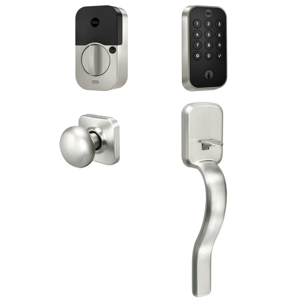 Yale Real Living BYRD410BLERX619 Yale Assure Lock 2 Bundle with Keypad Bluetooth Deadbolt, Ridgefield Handleset Passage, and DoorSense US15 (619) Satin Nickel Finish Sparrow Supply