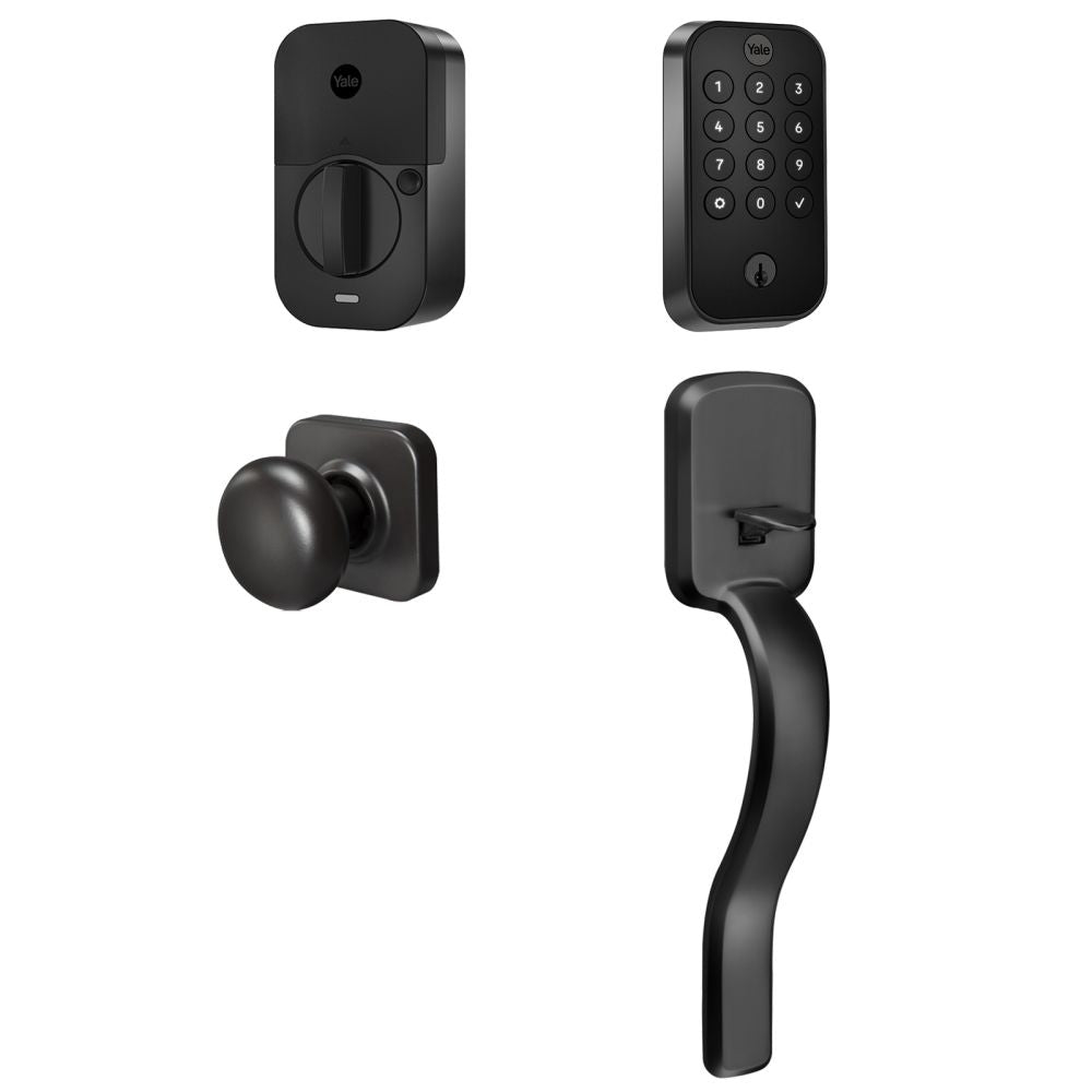 Yale Real Living BYRD410BLERXBSP Yale Assure Lock 2 Bundle with Keypad Bluetooth Deadbolt, Ridgefield Handleset Passage, and DoorSense BSP Black Suede Powder Coat Finish Sparrow Supply