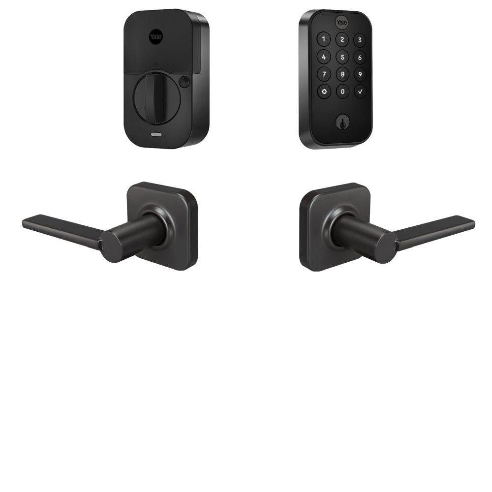 Yale Real Living BYRD410BLEVLBSP Yale Assure Lock 2 Bundle with Keypad Bluetooth Deadbolt, Valdosta Lever Passage, and DoorSense BSP Black Suede Powder Coat Finish Sparrow Supply