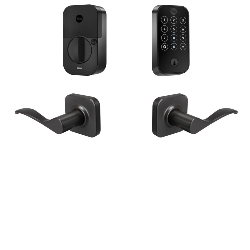 Yale Real Living BYRD420WF1NWBSP Yale Assure Lock 2 Bundle with Touchscreen Wi Fi Deadbolt, Norwood Lever Passage, and DoorSense BSP Black Suede Powder Coat Finish Sparrow Supply