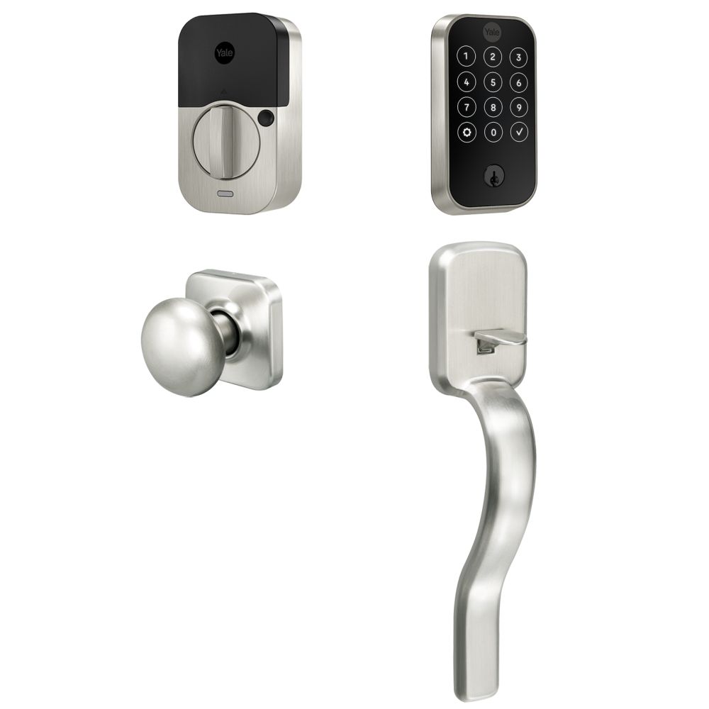 Yale Real Living BYRD420WF1RX619 Yale Assure Lock 2 Bundle with Touchscreen Wi Fi Deadbolt, Ridgefield Handleset Passage, and DoorSense US15 (619) Satin Nickel Finish Sparrow Supply