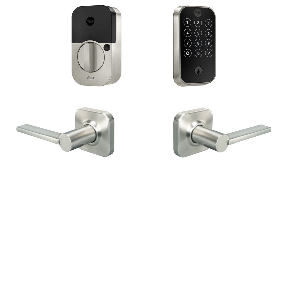 Yale Real Living BYRD420WF1VL619 Yale Assure Lock 2 Bundle with Touchscreen Wi Fi Deadbolt, Valdosta Lever Passage, and DoorSense US15 (619) Satin Nickel Finish Sparrow Supply