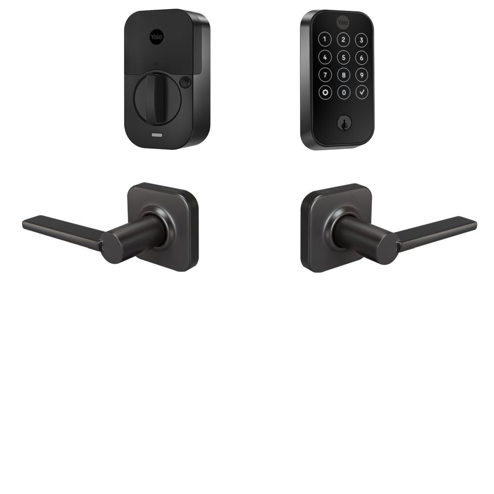 Yale Real Living BYRD420WF1VLBSP Yale Assure Lock 2 Bundle with Touchscreen Wi Fi Deadbolt, Valdosta Lever Passage, and DoorSense BSP Black Suede Powder Coat Finish Sparrow Supply