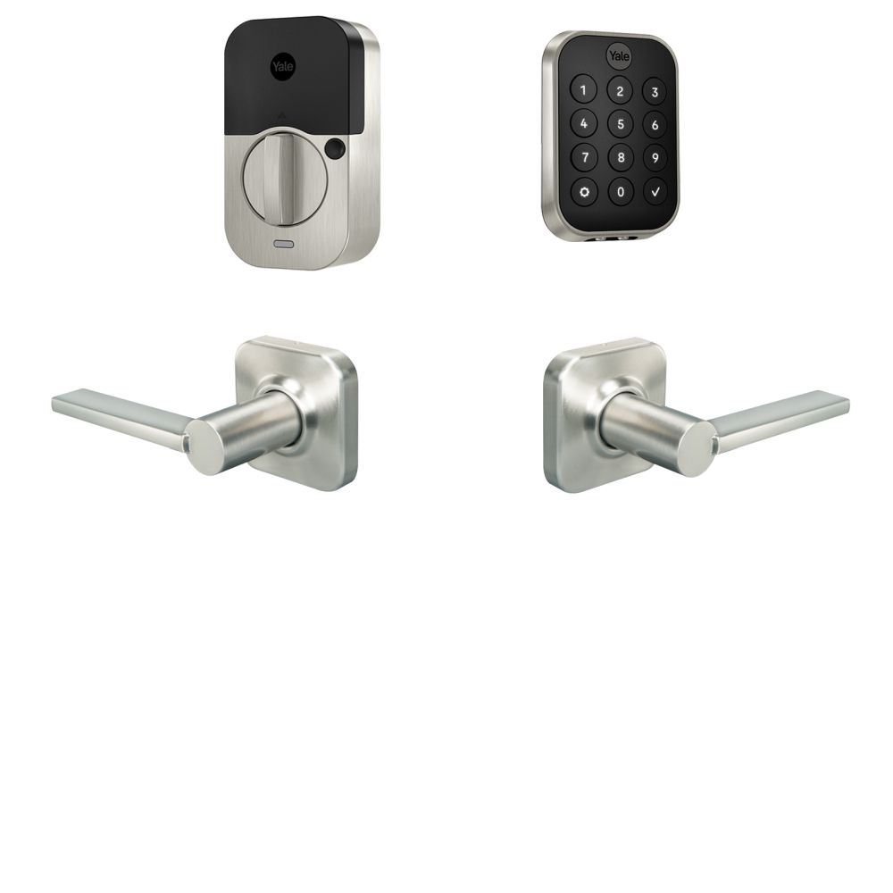 Yale Real Living BYRD430BLEVL619 Yale Assure Lock 2 Bundle with Key Free Keypad Bluetooth Deadbolt, Valdosta Lever Passage, and DoorSense US15 (619) Satin Nickel Finish Sparrow Supply