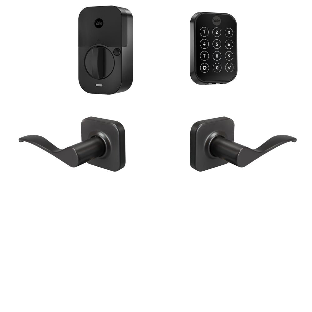 Yale Real Living BYRD450WF1NWBSP Yale Assure Lock 2 Bundle with Key Free Touchscreen Wi Fi Deadbolt, Norwood Lever Passage, and DoorSense BSP Black Suede Powder Coat Finish Sparrow Supply
