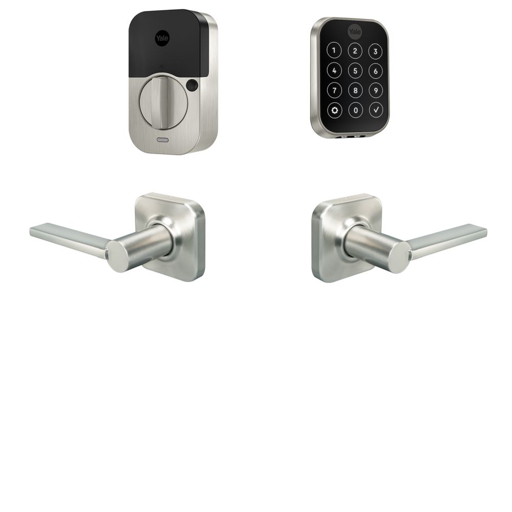 Yale Real Living BYRD450WF1VL619 Yale Assure Lock 2 Bundle with Key Free Touchscreen Wi Fi Deadbolt, Valdosta Lever Passage, and DoorSense US15 (619) Satin Nickel Finish Sparrow Supply