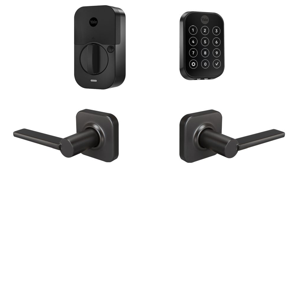 Yale Real Living BYRD450WF1VLBSP Yale Assure Lock 2 Bundle with Key Free Touchscreen Wi Fi Deadbolt, Valdosta Lever Passage, and DoorSense BSP Black Suede Powder Coat Finish Sparrow Supply