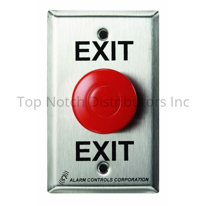 Alarm Controls EB1 1-1/2" Red Exit Mushroom Button Satin Stainless ... Sparrow Supply