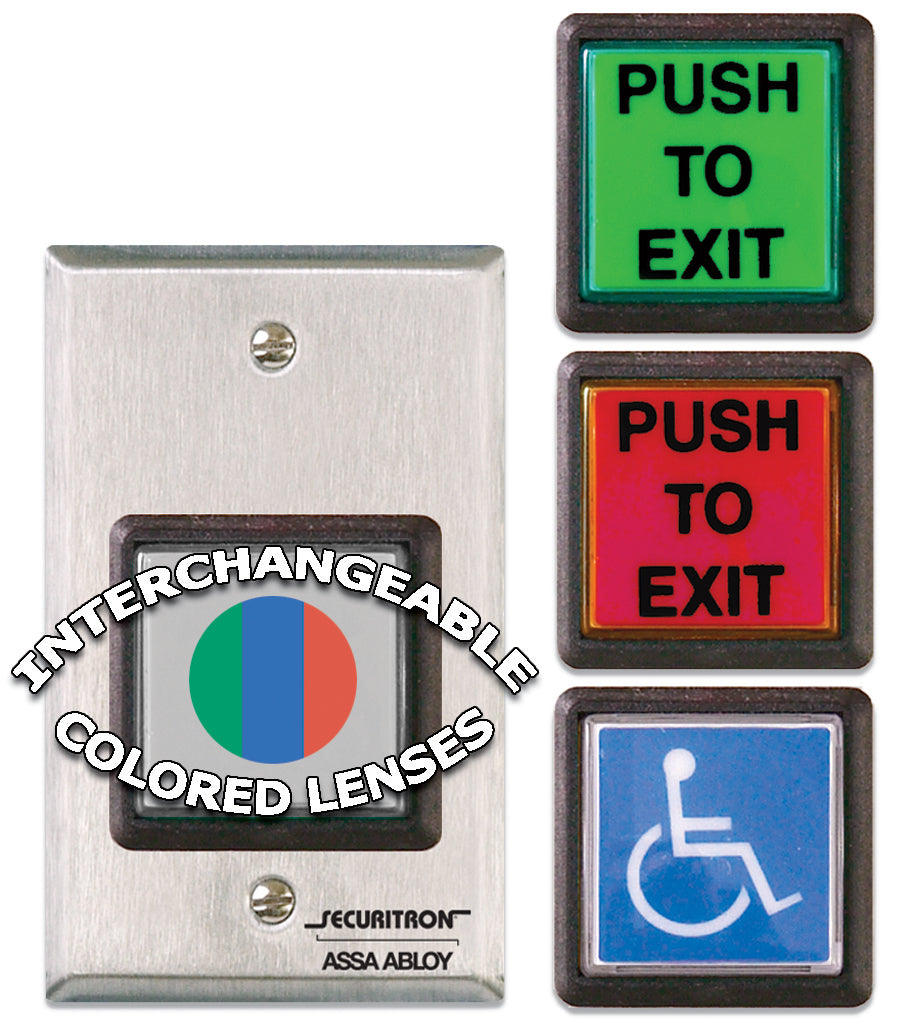 Securitron EEB2 Emergency Exit Button with 30 Second Timer SG; Green / Red / Handicap Satin Stainless Steel Finish Sparrow Supply