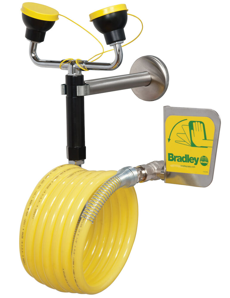 Bradley S1944022ABC Wall-Mounted 12' Drench Hose, Dual Head Sparrow Supply
