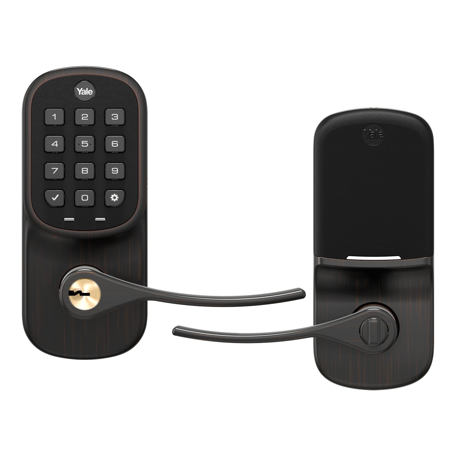 Yale Real Living YRL216CBA10BP Connected by August Assure Lever Keypad Keyed Entry Lock US10BP Oil Rubbed Bronze Permanent Finish Sparrow Supply