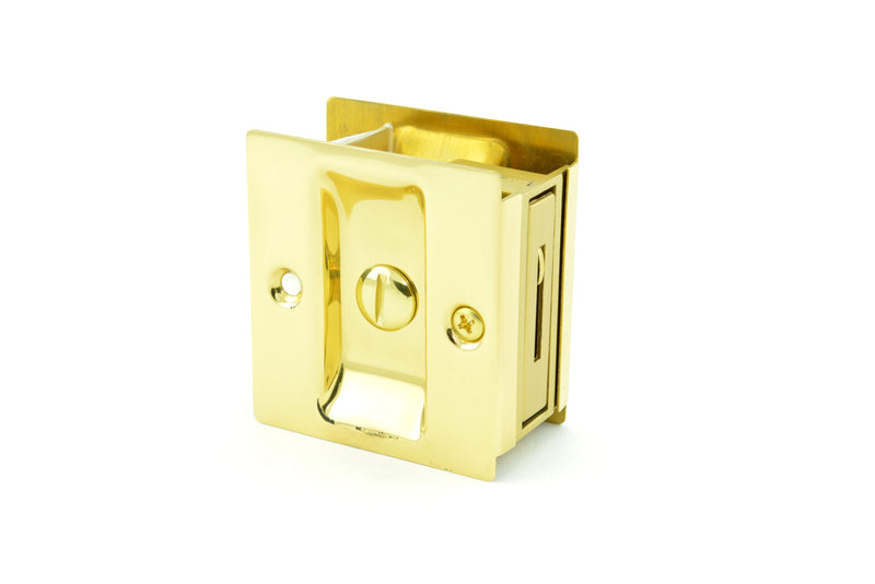 Trimco 1065605 Privacy Pocket Door Lock Square Cutout for 1-3/8" Thick Door Bright Brass Finish Sparrow Supply