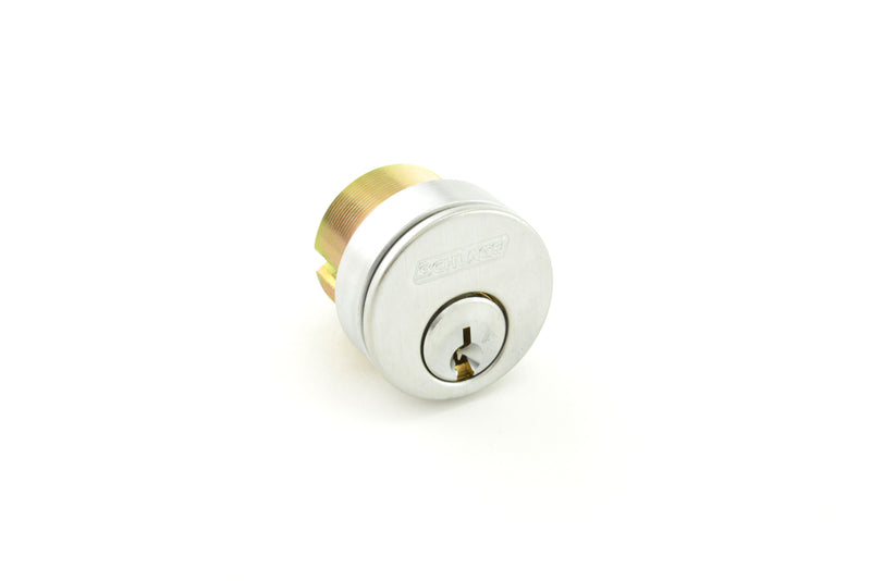 Schlage Commercial 20013C123626118 1-1/8" Everest Conventional Mortise Cylinder C123 Keyway KD with 3/8" Blocking Ring with Adams Rite Cam Satin Chrome Finish Sparrow Supply