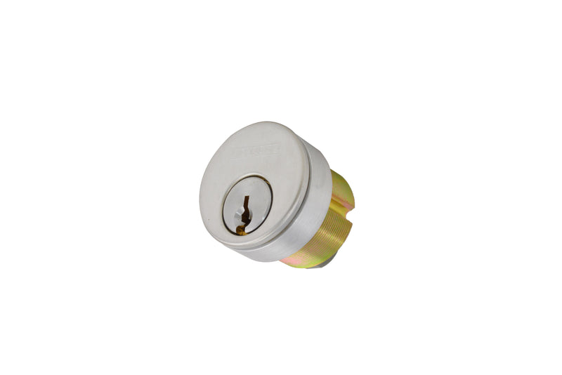Schlage Commercial 20013E626118 1-1/8" Conventional Mortise Cylinder E Keyway 0 Bitted with 3/8" Blocking Ring with Adams Rite Cam Satin Chrome Finish Sparrow Supply