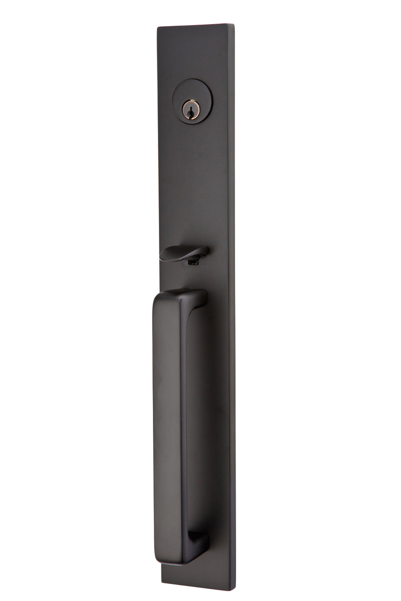Emtek 4819STUUS19LH Stuttgart Lever Left Hand 2-3/8" and 2-3/4" Backset Single Cylinder Lausanne Tubular Handleset Flat Black Finish Sparrow Supply