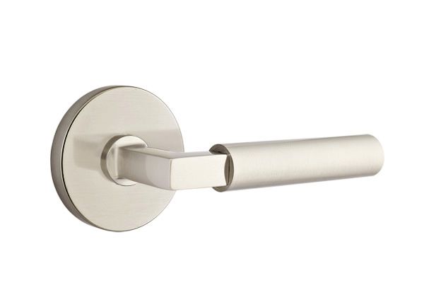 Emtek 5109HECUS15LH Hercules Lever Left Hand 2-3/8" Backset Passage with Disk Rose for 1-1/4" to 2" Door Satin Nickel Finish Sparrow Supply