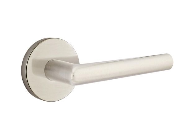 Emtek 5109STUUS15LH Stuttgart Lever Left Hand 2-3/8" Backset Passage with Disk Rose for 1-1/4" to 2" Door Satin Nickel Finish Sparrow Supply