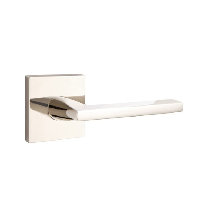 Emtek 5110HLOUS14RH Helios Lever Right Hand 2-3/8" Backset Passage with Square Rose for 1-1/4" to 2" Door Polished Nickel Lifetime Finish Sparrow Supply