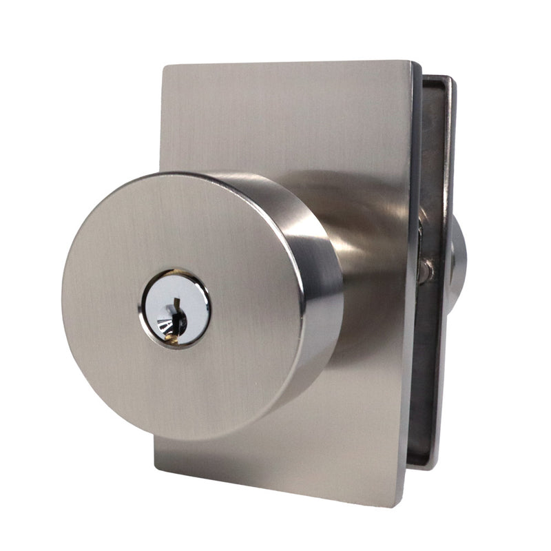 Emtek 5123ROUUS15.RLS Round Knob 2-3/8" and 2-3/4" Backset with Radius Latch Strike Keyed Entry with Modern Rectangular Rose for 1-3/8" to 2-1/16" Door Satin Nickel Finish Sparrow Supply