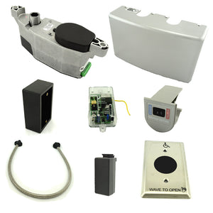 LCN 64402210AL COMPACT Automatic Operator Module and Touchless Battery Powered Kit with Gearmotor Assembly, Cover, Wall Adapter, Door Loop, 30' of Copper Wire, and 8310-2210 Touchless RF Actuator Kit Aluminum Finish (4040XP Closer Required) Sparrow Supply