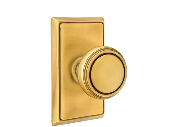 Emtek 8121NWUS7 Norwich Knob 2-3/8" Backset Passage with Rectangular Rose for 1-1/4" to 2" Door French Antique Brass Finish Sparrow Supply