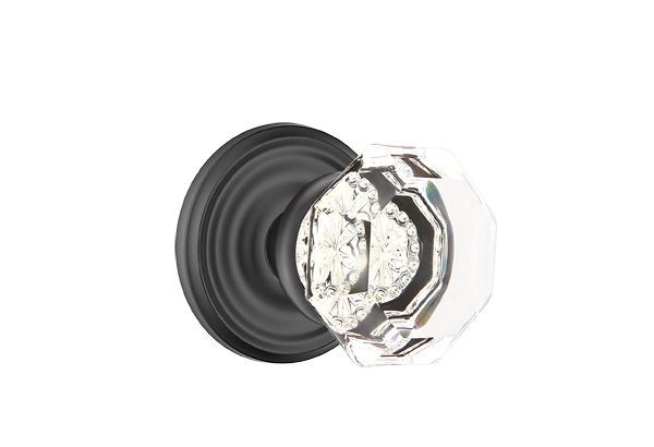 Emtek 8200OTUS19 Old Town Glass Knob 2-3/8" Backset Privacy with Regular Rose for 1-1/4" to 2" Door Flat Black Finish Sparrow Supply