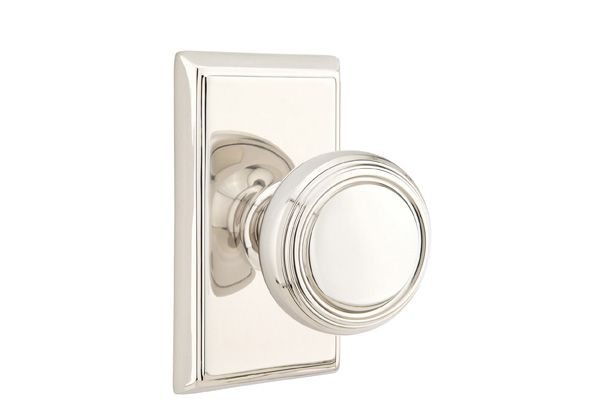 Emtek 8221NWUS14 Norwich Knob 2-3/8" Backset Privacy with Rectangular Rose for 1-1/4" to 2" Door Polished Nickel Lifetime Finish Sparrow Supply