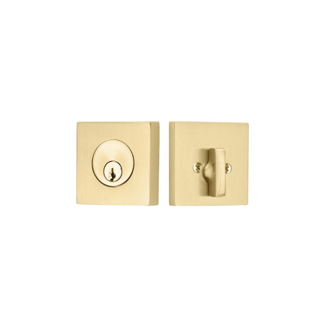 Emtek 8469US4 Square Single Cylinder Deadbolt with 2-3/8" and 2-3/4" Backset for 1-3/4" Door Satin Brass Finish Sparrow Supply