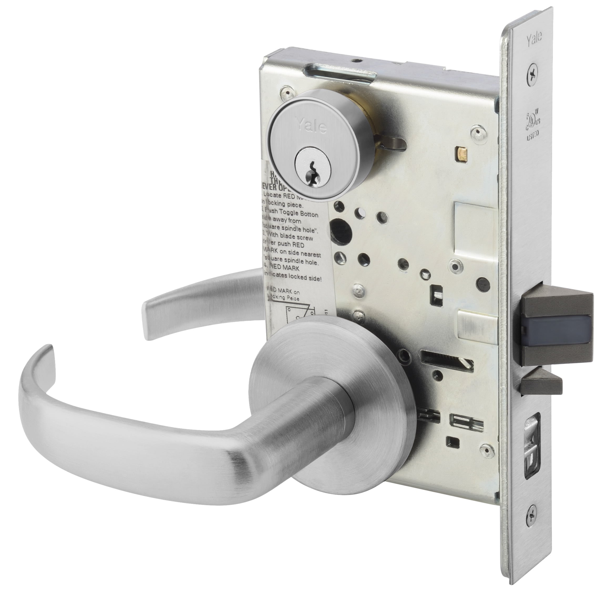 Yale Commercial PBR8807FL626 Entry Mortise Lock with Pacific Beach Lever and Copenhagen Rose with Para Keyway with 2815 Curved Lip Strike Satin Chrome Finish Sparrow Supply