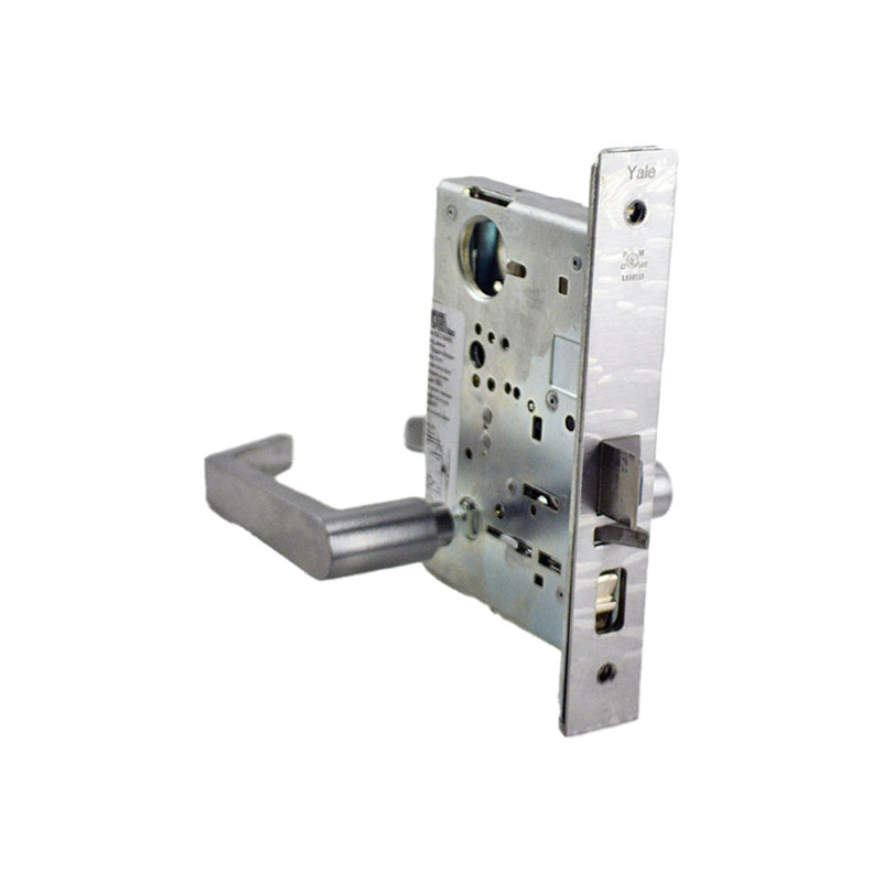 ASSA Abloy Accentra AUCN8807FL626LC Entry Mortise Lock with Augusta Lever and Camden Escutcheon Less Cylinder with 2815 Curved Lip Strike Satin Chrome Finish Sparrow Supply