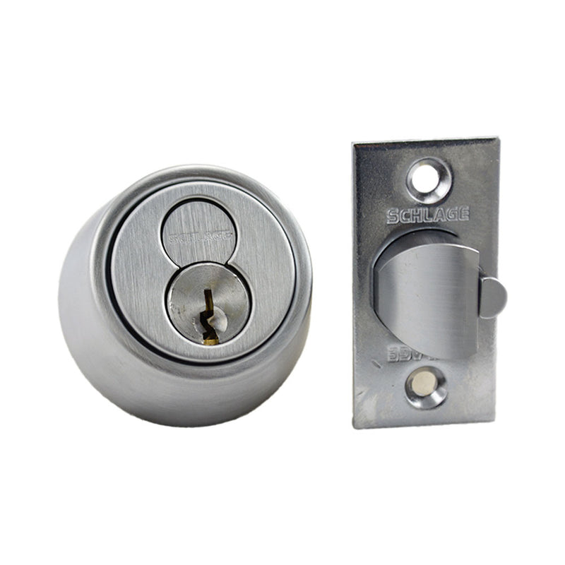 Schlage Commercial B250R626 Single Cylinder 6 Pin Deadlatch Deadbolt C Keyway 1 Bitted with 12103 Latch 10001 Strike With Full Size Interchangeable Core Satin Chrome Finish Sparrow Supply