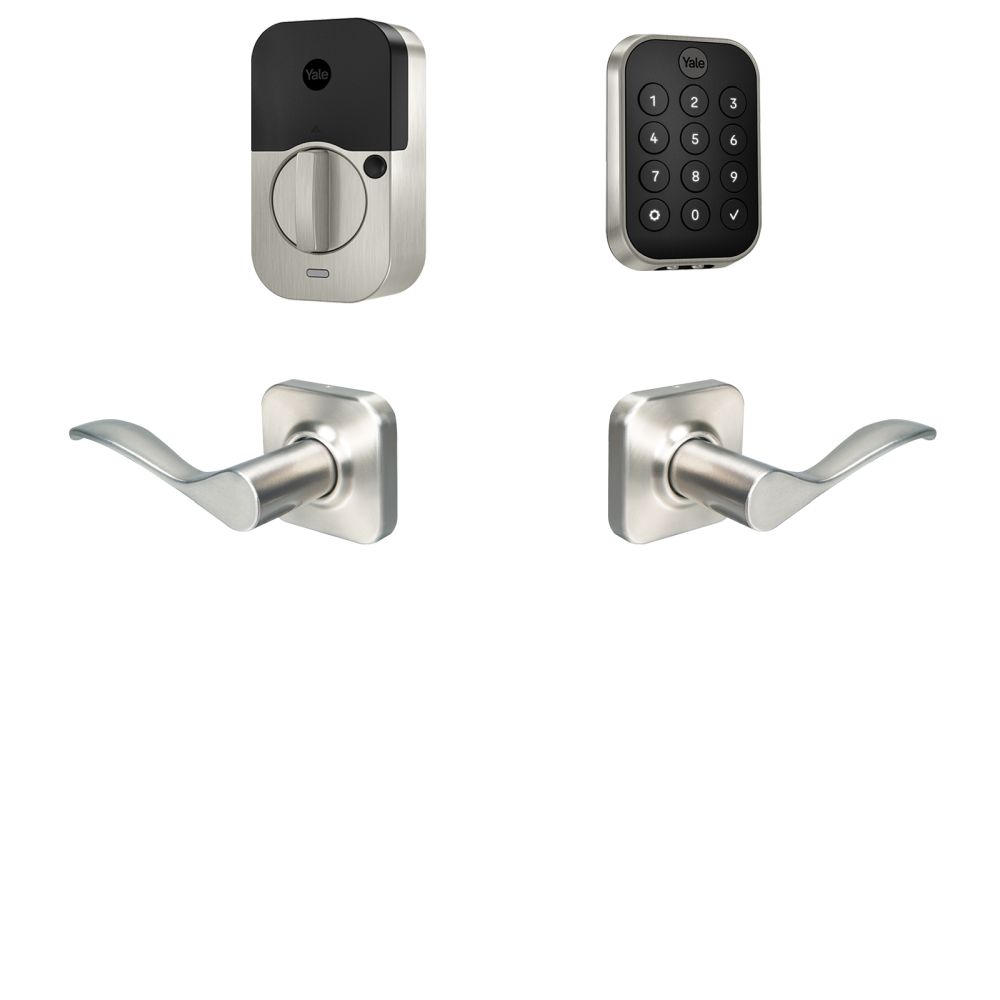 Yale Real Living BYRD430BLENW619 Yale Assure Lock 2 Bundle with Key Free Keypad Bluetooth Deadbolt, Norwood Lever Passage, and DoorSense US15 (619) Satin Nickel Finish Sparrow Supply