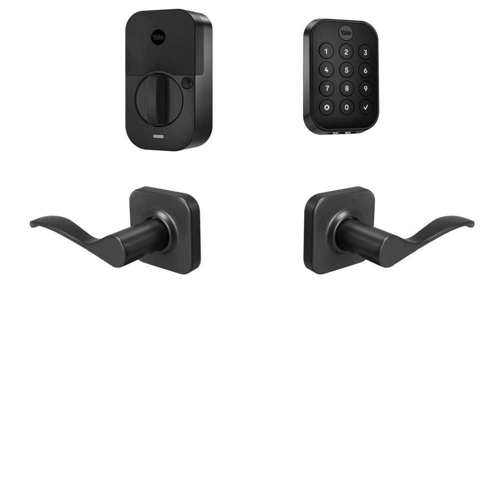 Yale Real Living BYRD430BLENWBSP Yale Assure Lock 2 Bundle with Key Free Keypad Bluetooth Deadbolt, Norwood Lever Passage, and DoorSense BSP Black Suede Powder Coat Finish Sparrow Supply