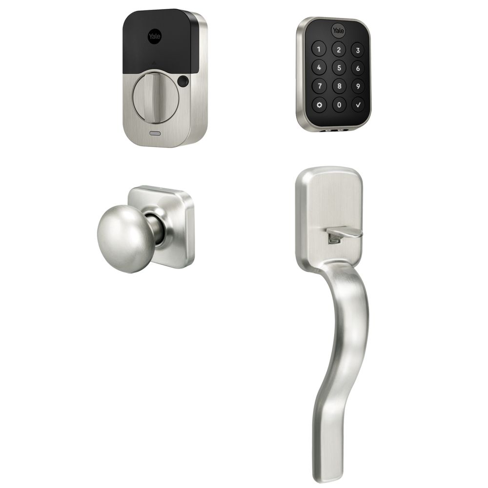 Yale Real Living BYRD430BLERX619 Yale Assure Lock 2 Bundle with Key Free Keypad Bluetooth Deadbolt, Ridgefield Handleset Passage, and DoorSense US15 (619) Satin Nickel Finish Sparrow Supply