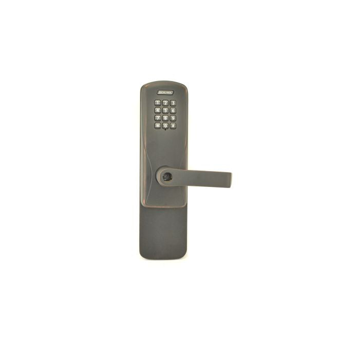Schlage Electronic CO100993R70KPRHO643E Standalone Keypad Programmable Electronic Lock Rim Exit Trim Classroom / Storeroom Keypad Rhodes Lever with C Keyway Aged Bronze Finish Sparrow Supply