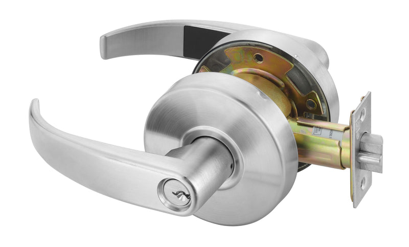 ASSA Abloy Accentra PB4607LN626 Office Entry Pacific Beach Lever Grade 2 Cylindrical Lock with E1R Para Keyway Keyed Random, MCD234 Latch, and 497-114 Strike US26D (626) Satin Chrome Finish Sparrow Supply