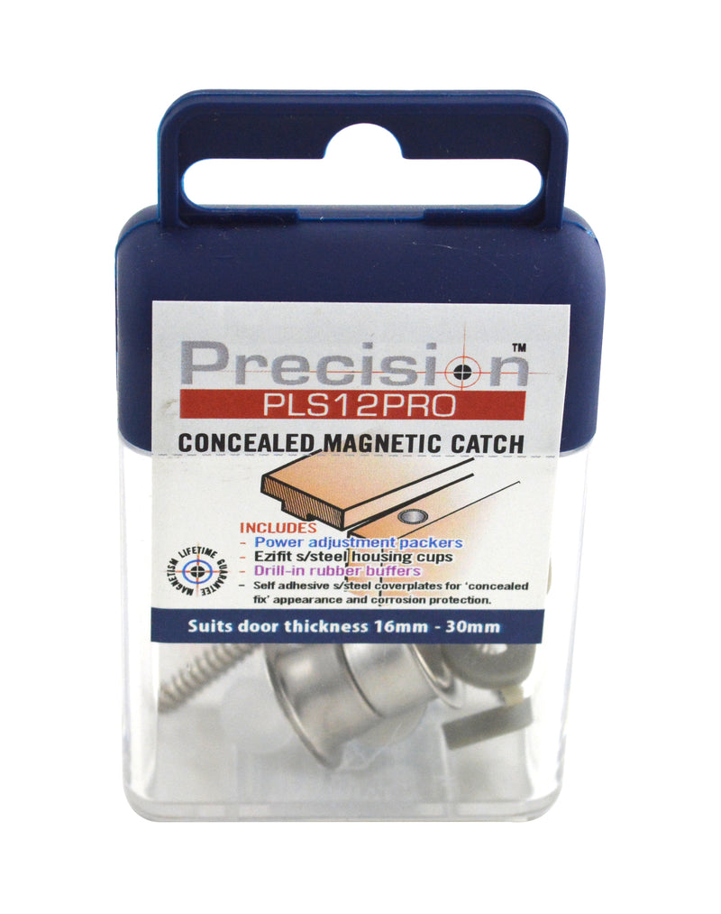 Precision Lock PLS12PRO Concealed Magnetic Catch with Adjustable Strength for 16 mm to 30 mm Door Brushed Stainless Steel Finish Sparrow Supply