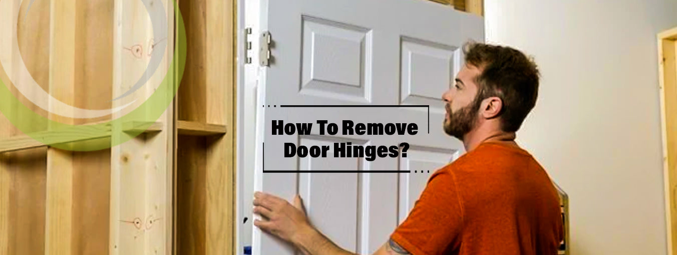 Man removing door hinges from a white interior door.