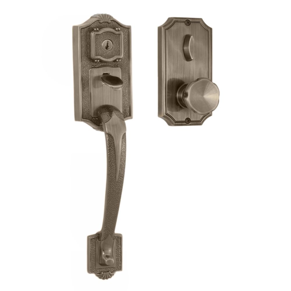 Weslock 01411-AEASL2D Colonial Panic Proof Entry Handleset with Eleganti Knob Trim Antique Brass Finish