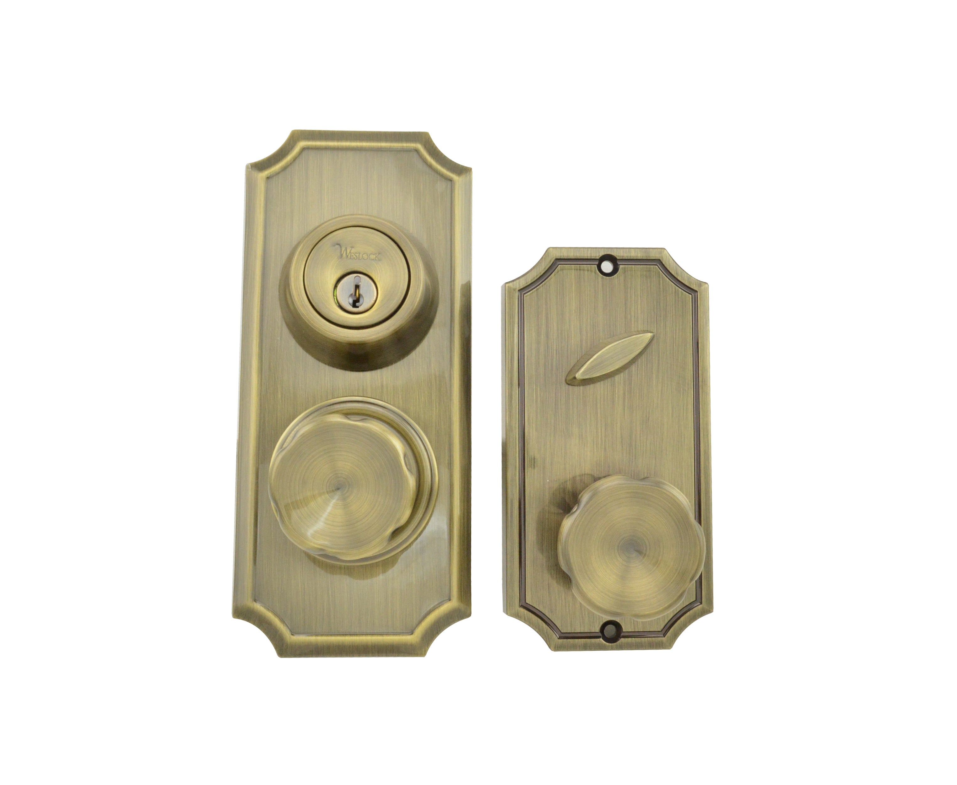 Weslock 01501EAEASL2D Unigard Premiere Interconnected Entry with Eleganti Knob with 2-3/8" Latch and Round Corner Strikes Antique Brass Finish
