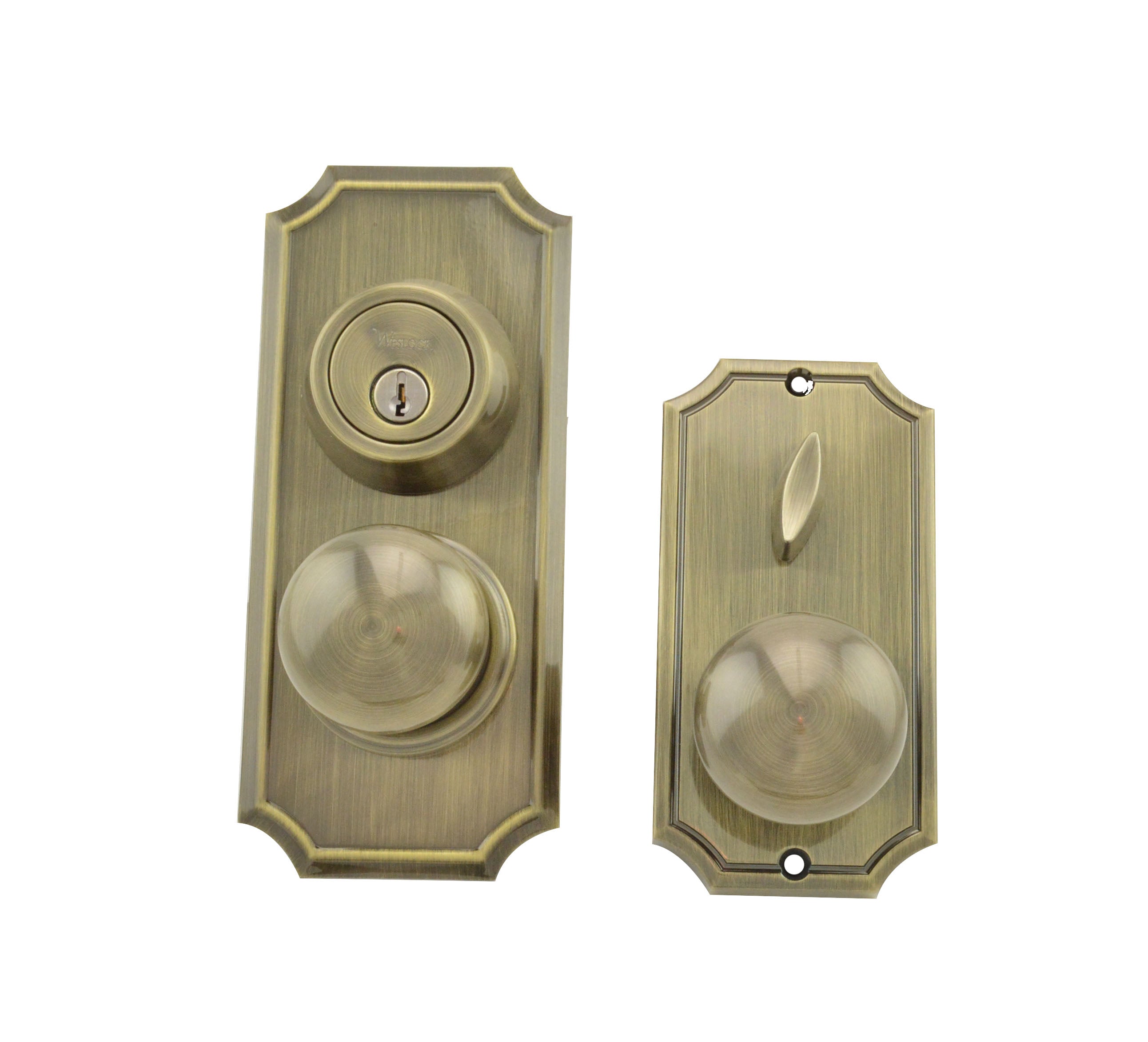 Weslock 01501IAIASL2D Unigard Premiere Interconnected Entry with Impresa Knob with 2-3/8" Latch and Round Corner Strikes Antique Brass Finish