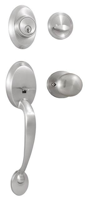 Weslock 02810-NSNFR2D Hillcrest Single Cylinder Handleset with Salem Trim with Adjustable Latch and Round Corner Strikes Satin Nickel Finish
