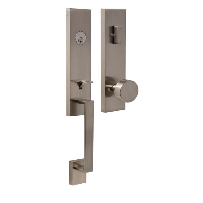 Weslock 02870-N4NSL2D Leighton Single Cylinder Handleset with Mesa Knob Trim with Adjustable Latch and Round and Square Corner Strikes Satin Nickel Finish