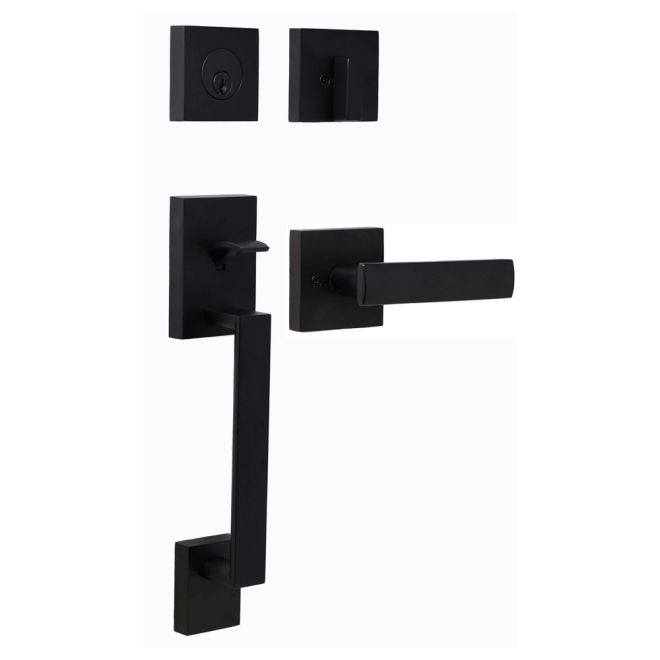 Weslock 02880-232FR2D Brookside Single Cylinder Handleset with Utica Lever Trim with Adjustable Latch and Round Corner Strikes Matte Black Finish