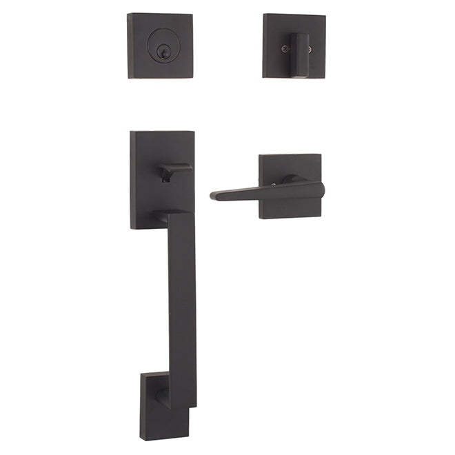 Weslock 02880-272FR2D Brookside Single Cylinder Handleset with Philtower Lever Trim with Adjustable Latch and Round Corner Strikes Matte Black Finish