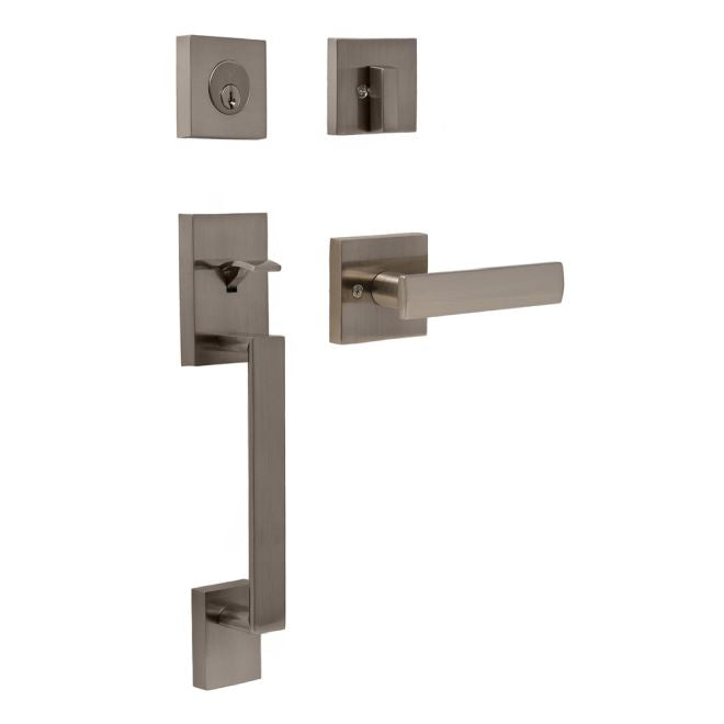 Weslock 02880-N3NFR2D Brookside Single Cylinder Handleset with Utica Lever Trim with Adjustable Latch and Round Corner Strikes Satin Nickel Finish
