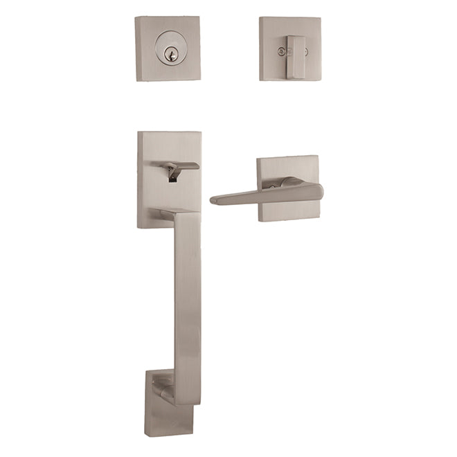Weslock 02880-N7NFR2D Brookside Single Cylinder Handleset with Philtower Lever Trim with Adjustable Latch and Round Corner Strikes Satin Nickel Finish