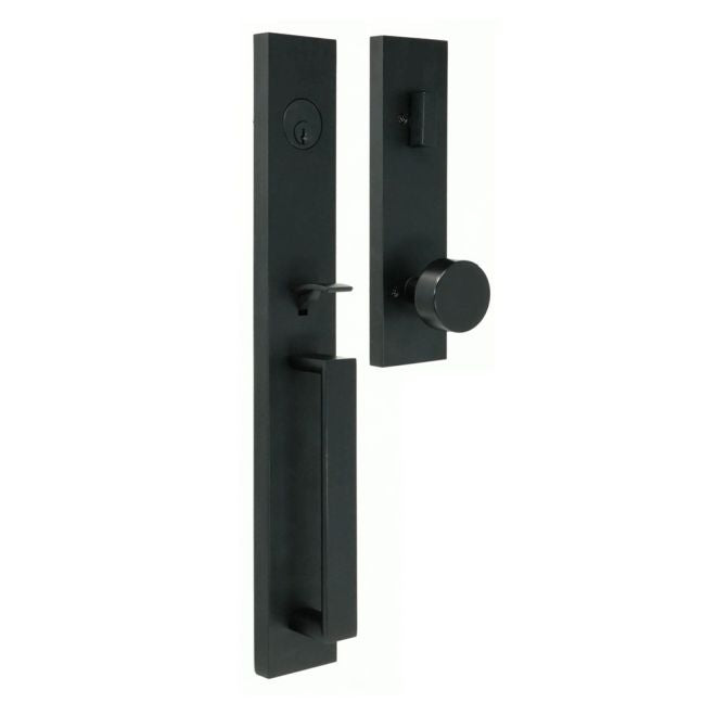 Weslock 02890-242SL2D Xanthis Single Cylinder Handleset with Mesa Knob Trim with Adjustable Latch and Round and Square Corner Strikes Matte Black Finish