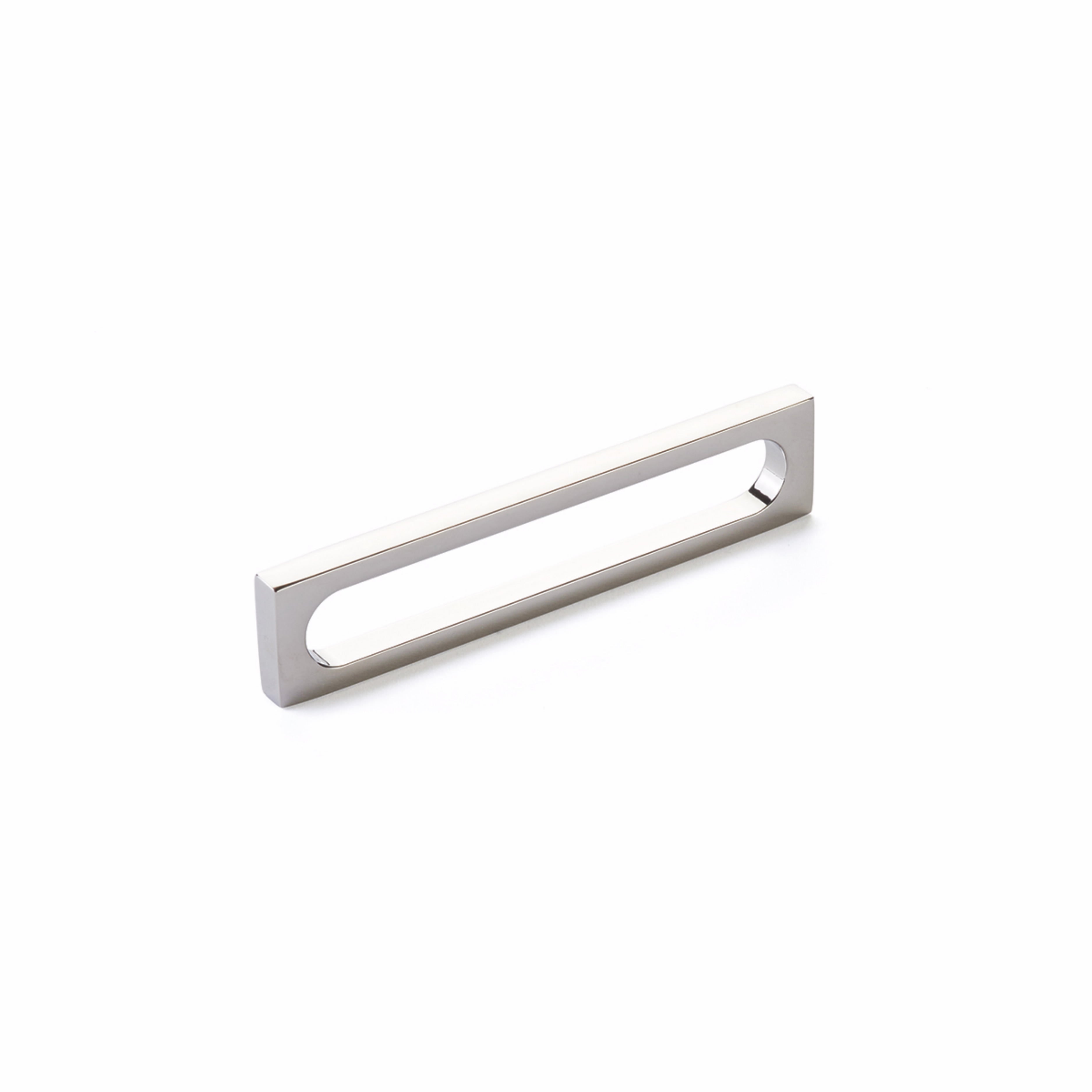 Schaub 10033-PN 5-3/8" Cafe Modern Oval Slot Cabinet Pull with 5" Center to Center Polished Nickel Finish Sparrow Supply